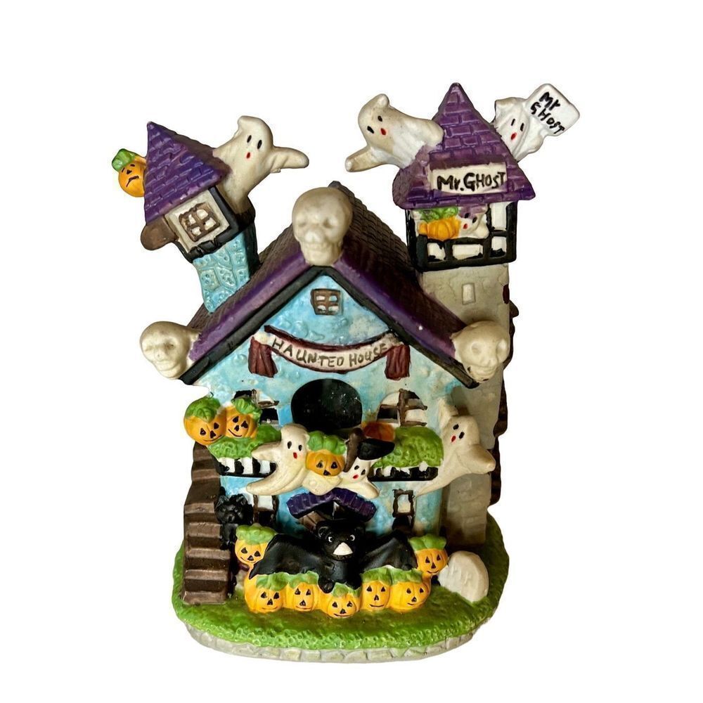 VTG “Haunted House" Spooky Light Up Hand Painted Porcelain Halloween Decor